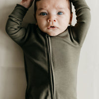 Pima Cotton Frankie Zip Onepiece - Deep Olive Childrens Onepiece from Jamie Kay Australia