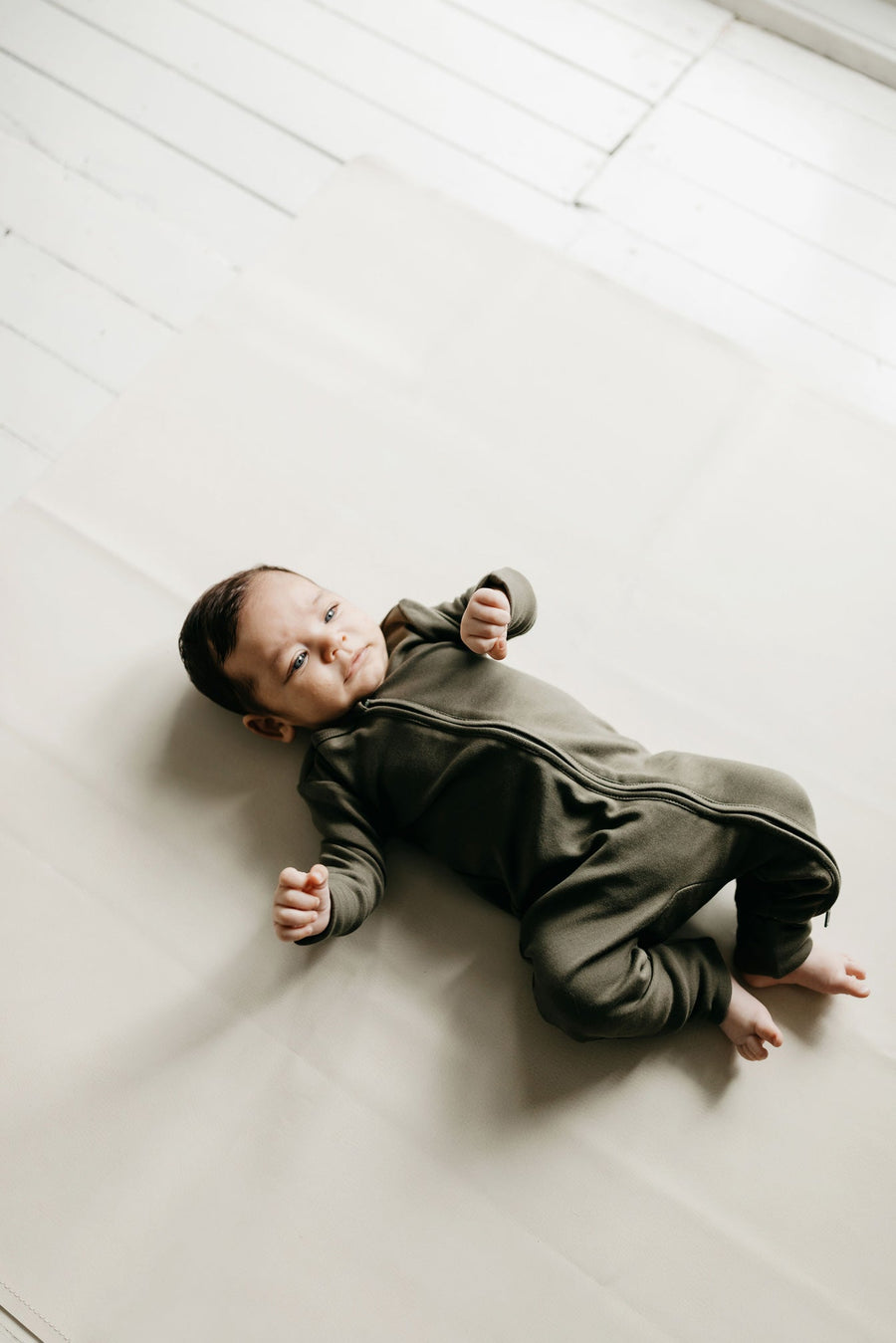 Pima Cotton Frankie Zip Onepiece - Deep Olive Childrens Onepiece from Jamie Kay Australia