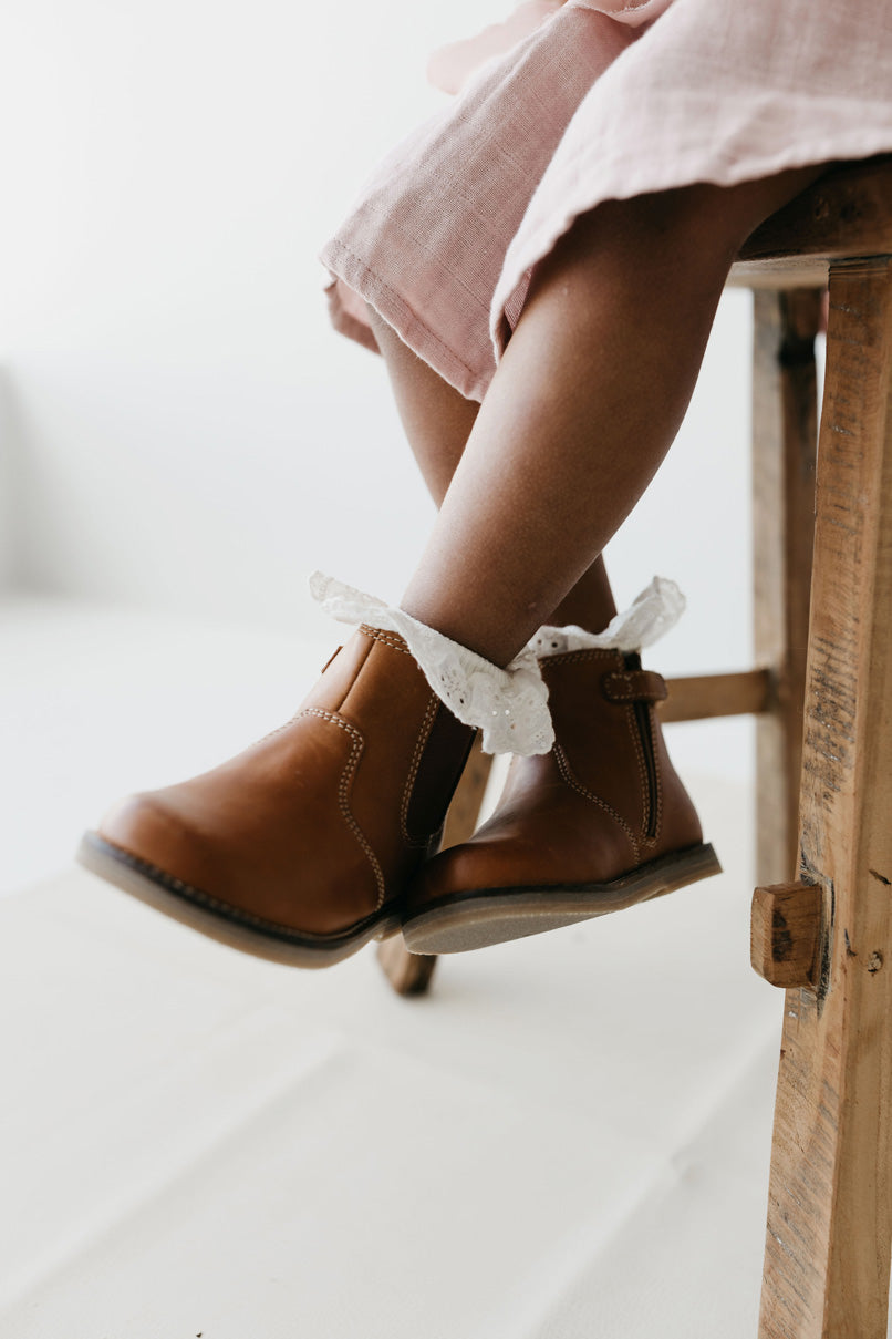 Leather Boot with Elastic Side - Tan Childrens Footwear from Jamie Kay Australia