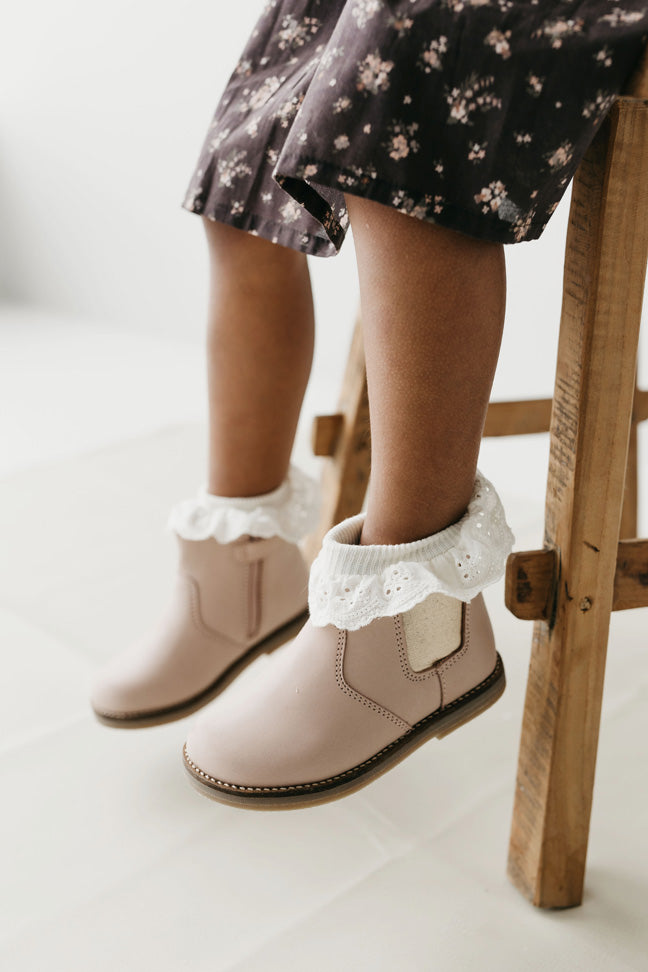 Leather Boot with Elastic Side - Blush Childrens Footwear from Jamie Kay Australia