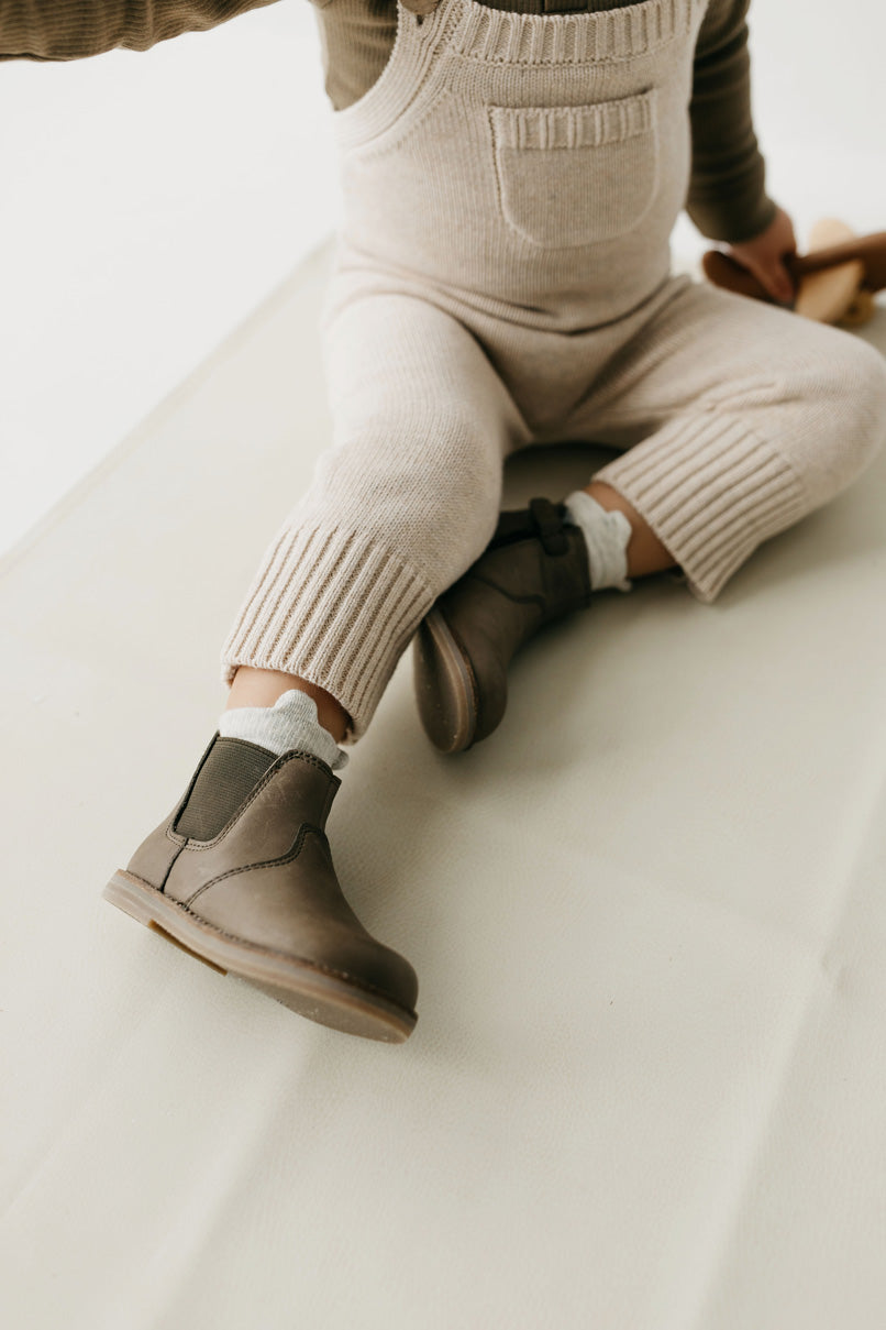 Leather Boot with Elastic Side - Olive Childrens Footwear from Jamie Kay Australia