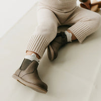 Leather Boot with Elastic Side - Olive Childrens Footwear from Jamie Kay Australia