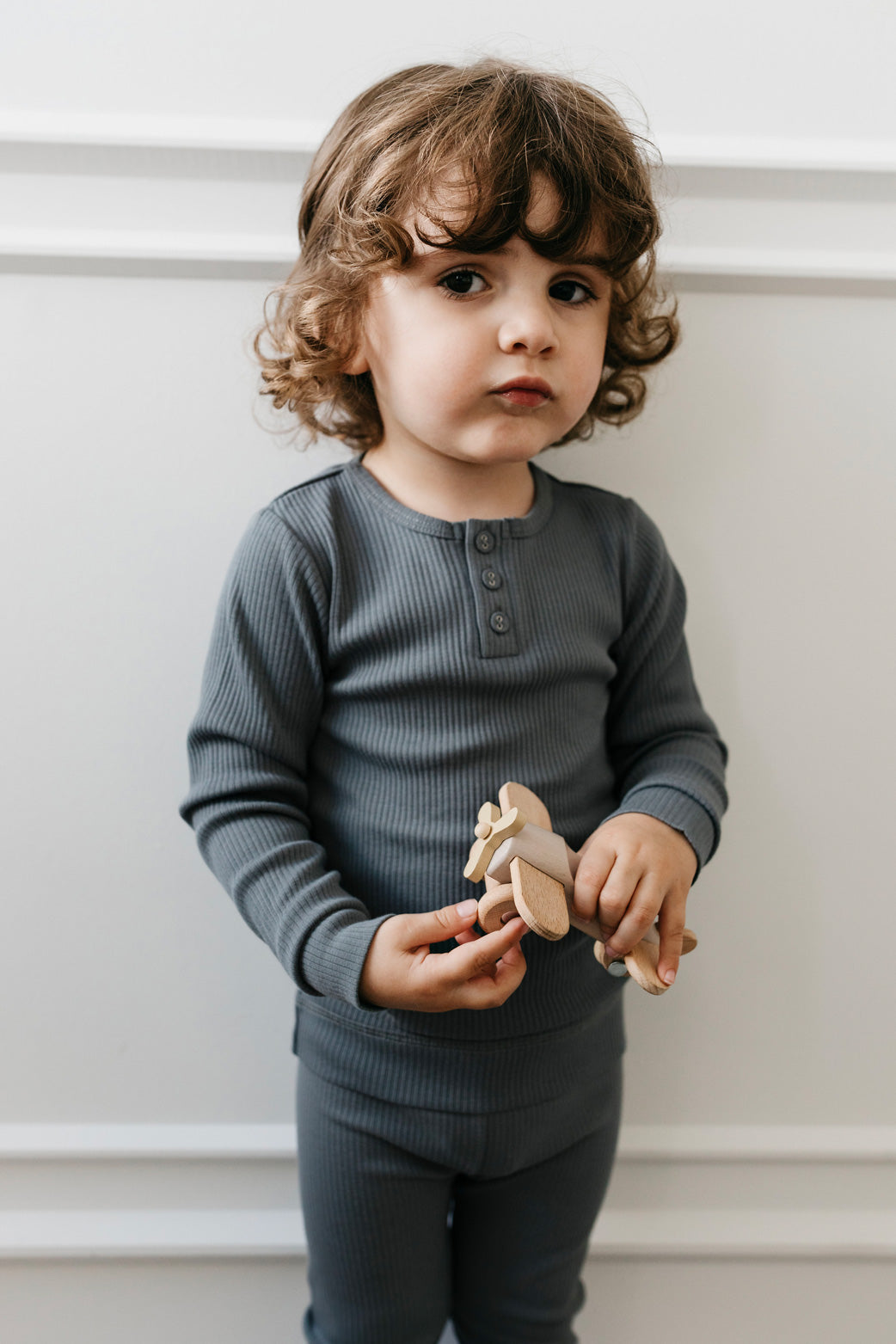 Organic Cotton Modal Long Sleeve Henley - Smoke Childrens Top from Jamie Kay Australia