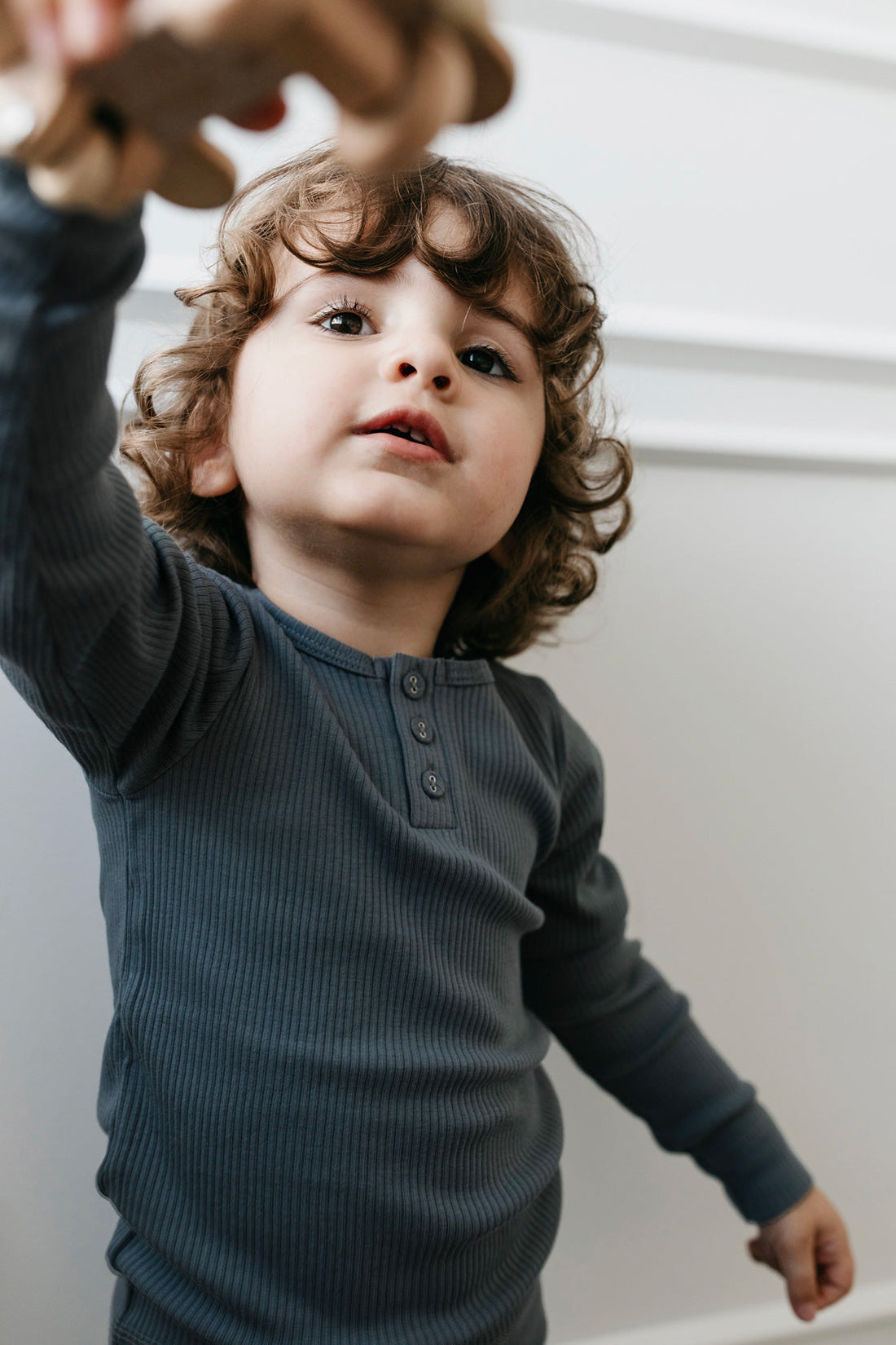 Organic Cotton Modal Long Sleeve Henley - Smoke Childrens Top from Jamie Kay Australia