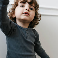 Organic Cotton Modal Long Sleeve Henley - Smoke Childrens Top from Jamie Kay Australia