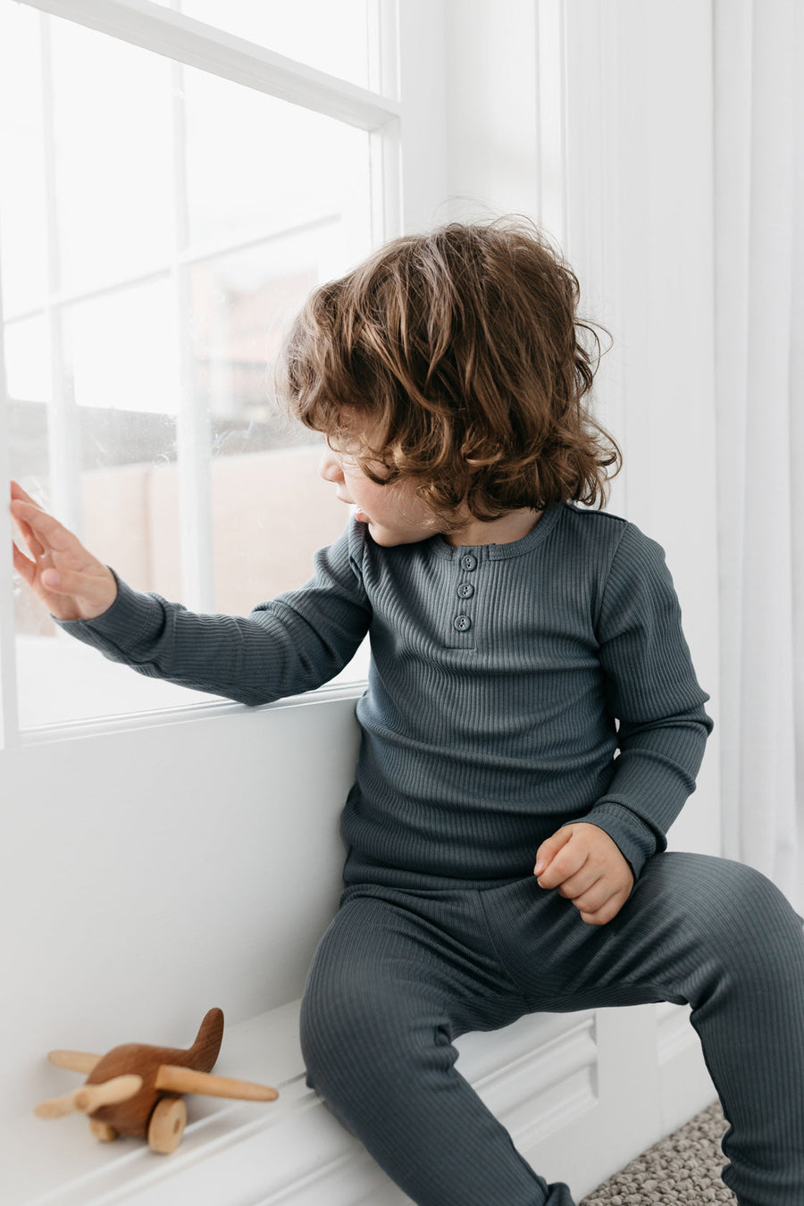 Organic Cotton Modal Long Sleeve Henley - Smoke Childrens Top from Jamie Kay Australia