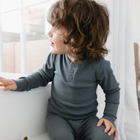 Organic Cotton Modal Long Sleeve Henley - Smoke Childrens Top from Jamie Kay Australia