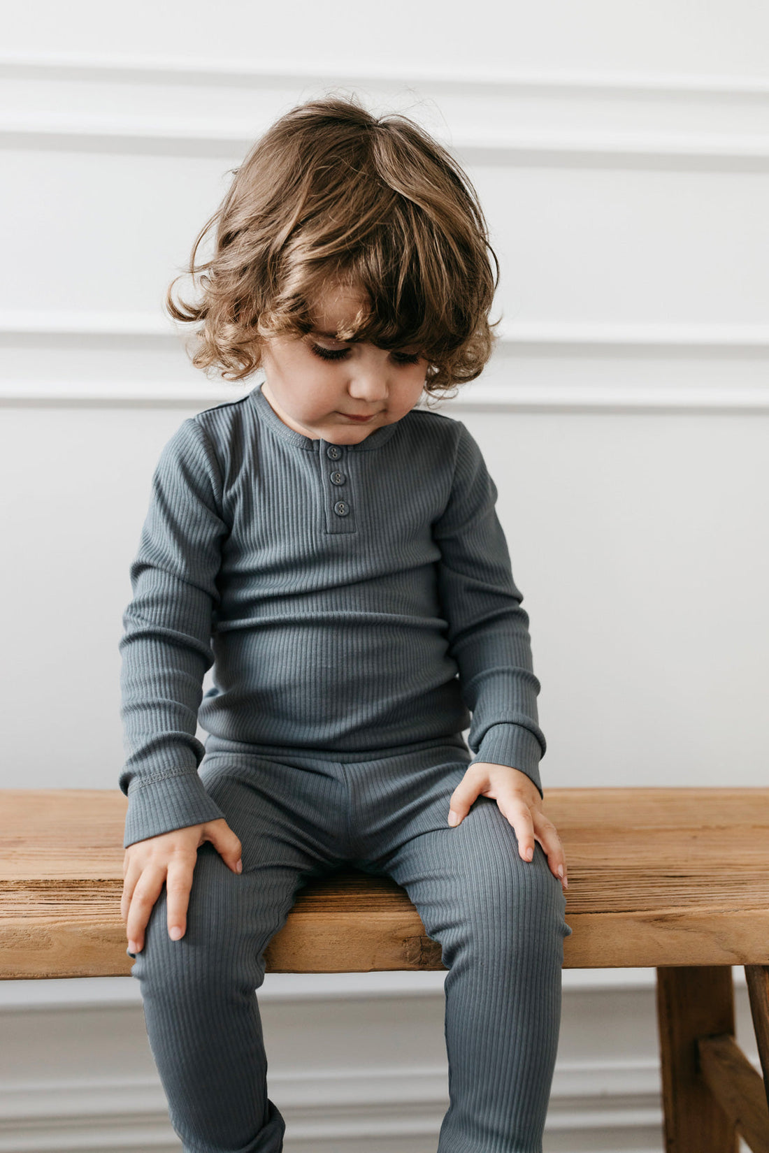 Organic Cotton Modal Long Sleeve Henley - Smoke Childrens Top from Jamie Kay Australia