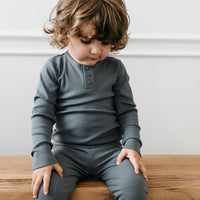 Organic Cotton Modal Long Sleeve Henley - Smoke Childrens Top from Jamie Kay Australia