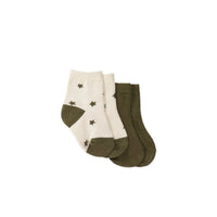 2PK Sock - Twinkle Toes Deep Olive/Deep Olive Childrens Sock from Jamie Kay Australia