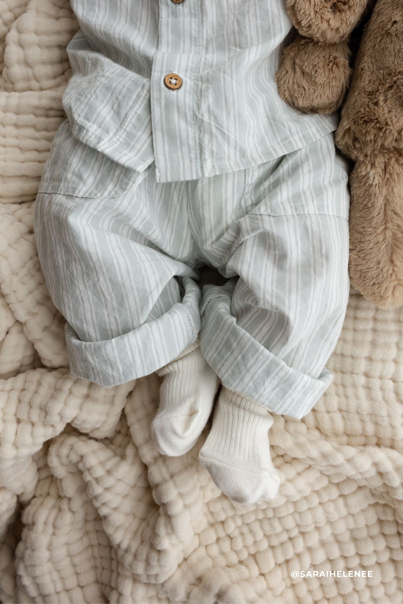 Organic Cotton Albie Pant - Variegated Stripe Shoreline – Jamie Kay AU