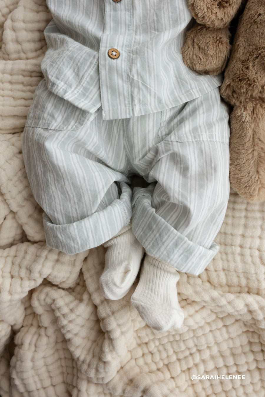 Organic Cotton Albie Pant - Variegated Stripe Shoreline Childrens Pant from Jamie Kay Australia