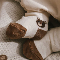 Bobbie Bear Crew Socks - Jacquard Bobbie Bear Cloud/Balm Childrens Sock from Jamie Kay Australia