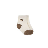 Bobbie Bear Crew Socks - Jacquard Bobbie Bear Cloud/Balm Childrens Sock from Jamie Kay Australia