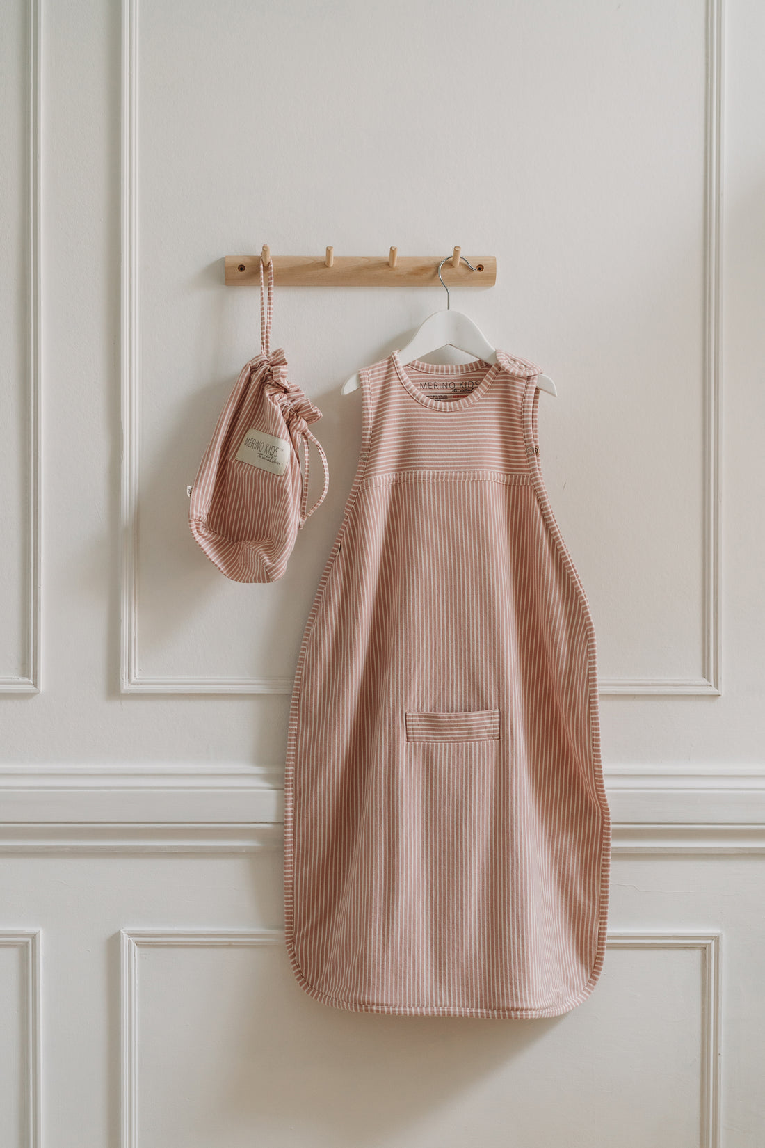 Merino Kids Go Go Bag - All Seasons - Misty Rose Stripe Childrens Sleeping Bag from Jamie Kay Australia