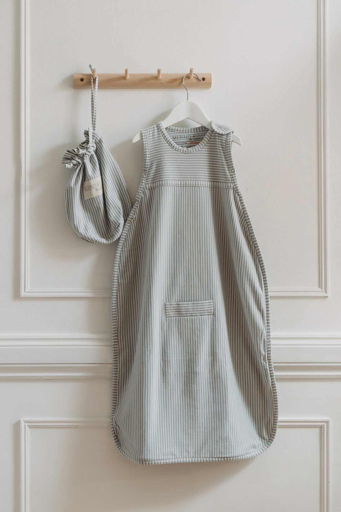 Merino Kids Go Go Bag - Duvet - Variegated Stripe Mist Childrens Sleep Gown from Jamie Kay Australia