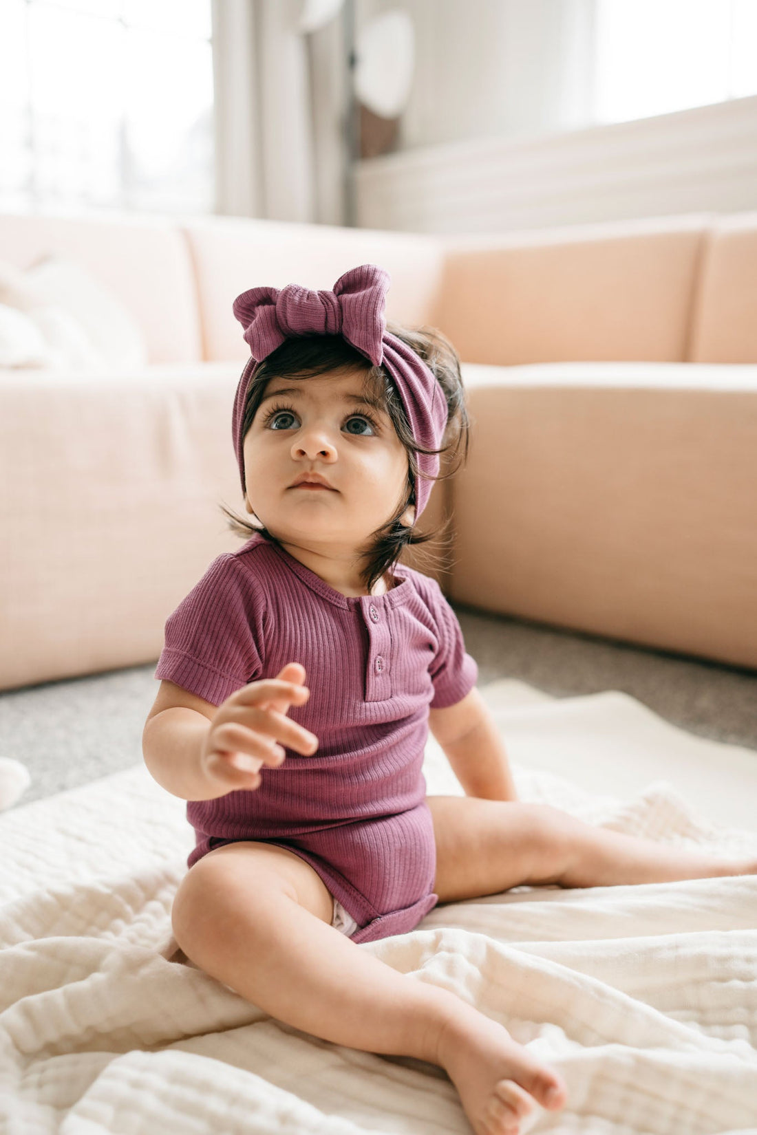 Organic Cotton Modal Darcy Rib Tee Bodysuit - Grape Childrens Bodysuit from Jamie Kay Australia