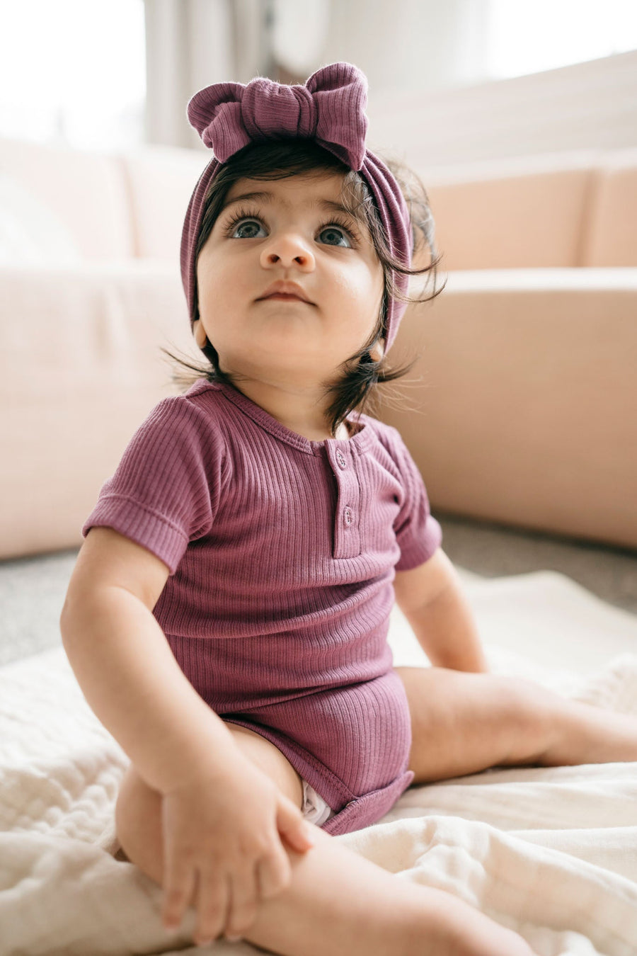 Organic Cotton Modal Darcy Rib Tee Bodysuit - Grape Childrens Bodysuit from Jamie Kay Australia