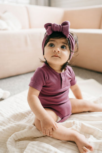 Organic Cotton Modal Darcy Rib Tee Bodysuit - Grape Childrens Bodysuit from Jamie Kay Australia