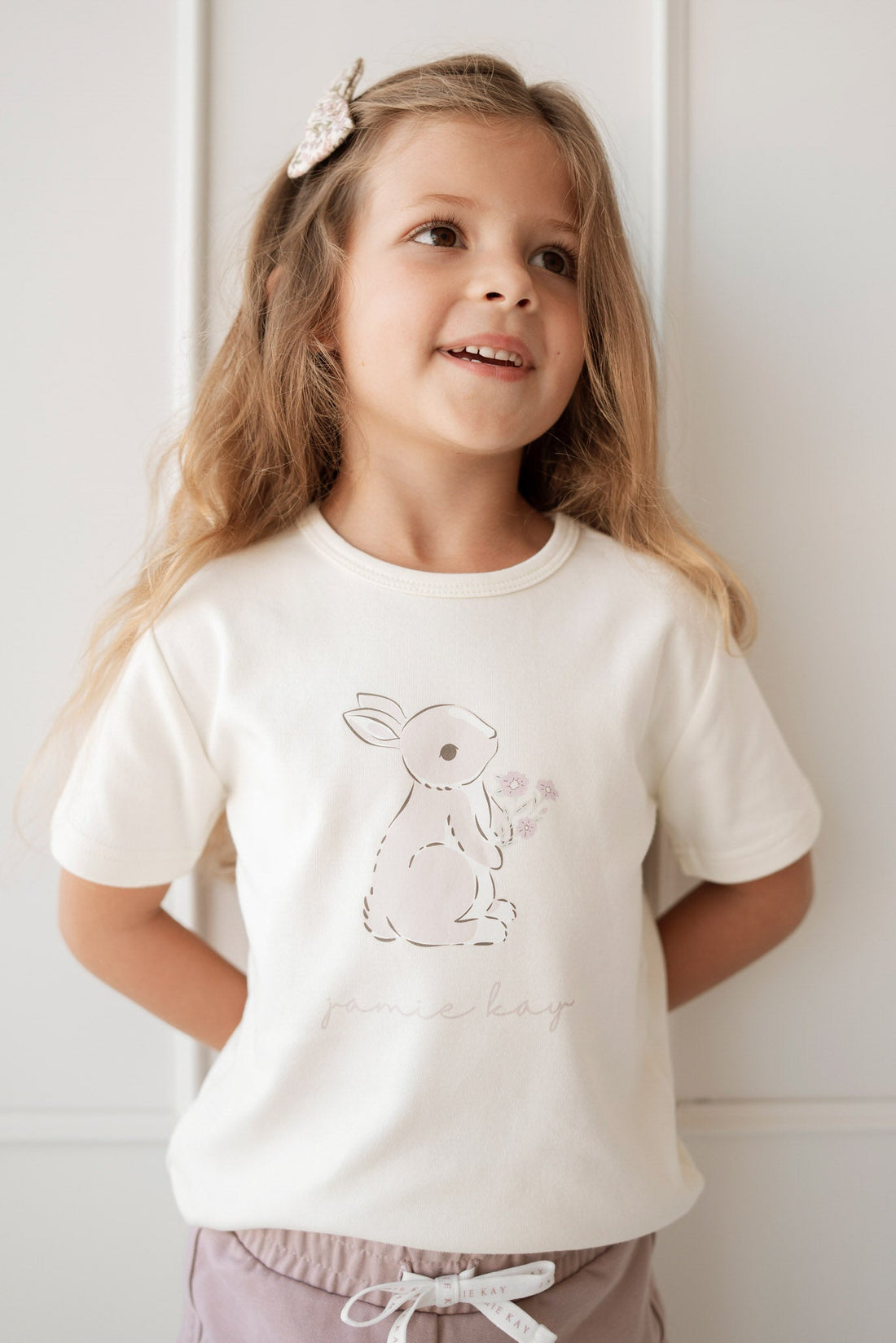 Pima Cotton Aude Oversized Tee - Parchment Childrens Top from Jamie Kay Australia