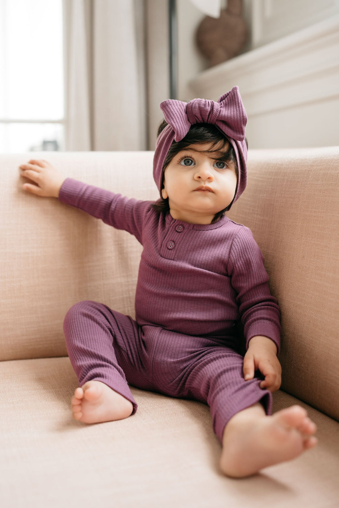 Organic Cotton Modal Long Sleeve Bodysuit - Elderberry Childrens Bodysuit from Jamie Kay Australia