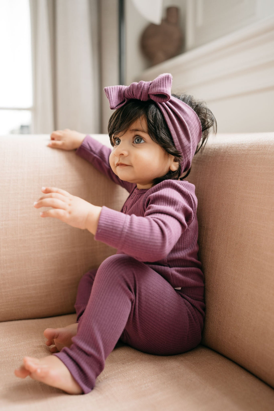 Organic Cotton Modal Long Sleeve Bodysuit - Elderberry Childrens Bodysuit from Jamie Kay Australia