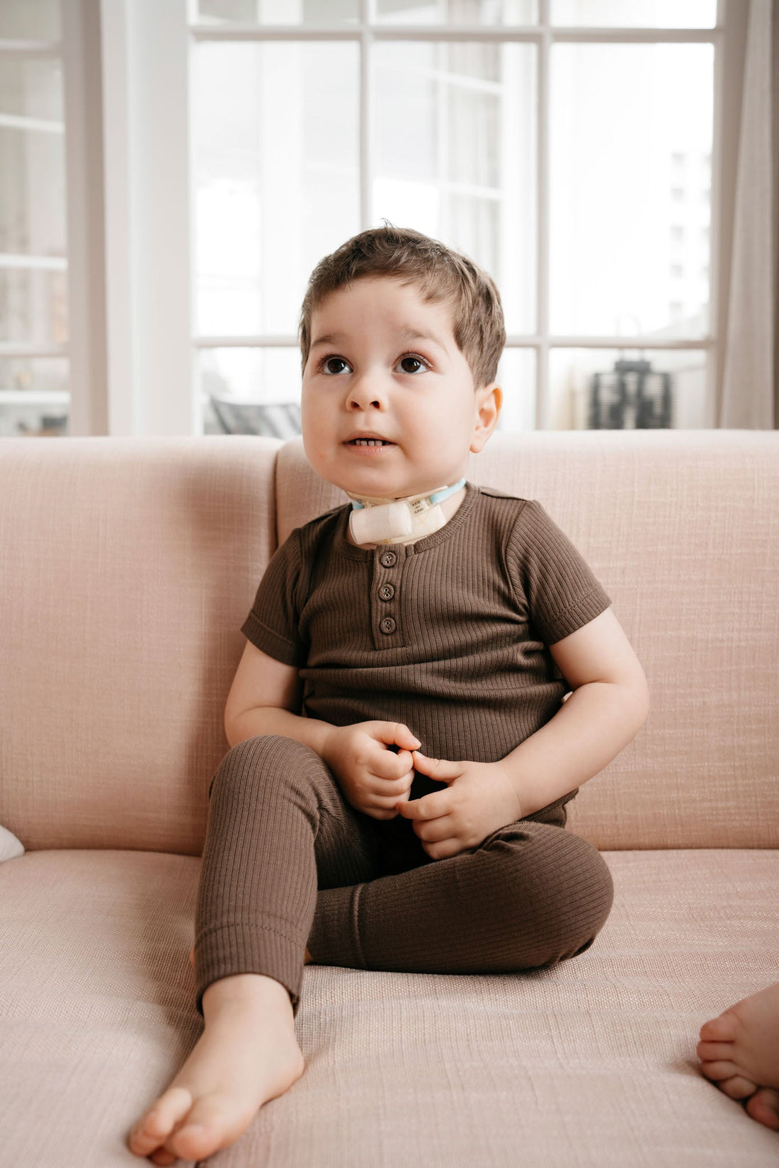 Organic Cotton Modal Henley Tee - Cocoa Childrens Top from Jamie Kay Australia