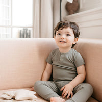 Organic Cotton Modal Henley Tee - Dill Childrens Top from Jamie Kay Australia