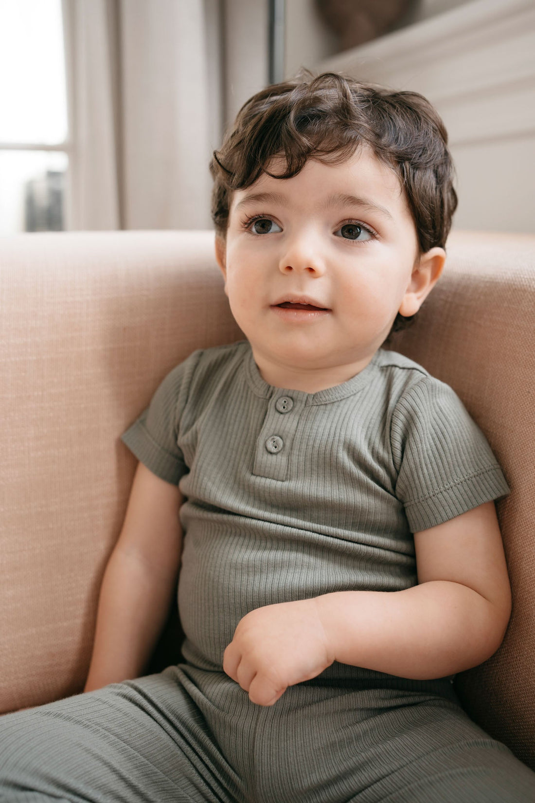 Organic Cotton Modal Henley Tee - Dill Childrens Top from Jamie Kay Australia