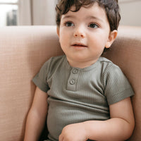 Organic Cotton Modal Henley Tee - Dill Childrens Top from Jamie Kay Australia