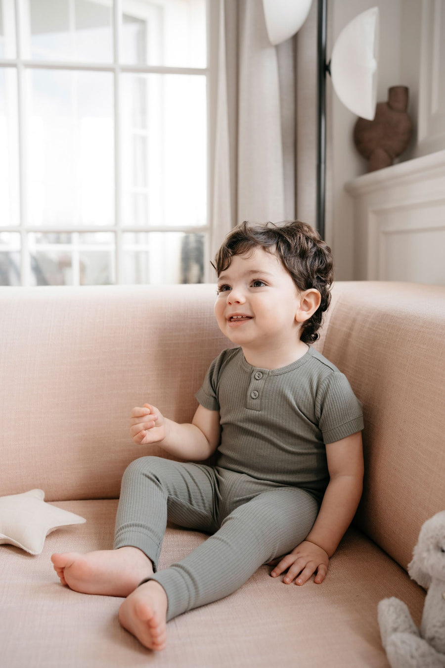 Organic Cotton Modal Henley Tee - Dill Childrens Top from Jamie Kay Australia