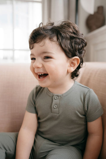 Organic Cotton Modal Darcy Rib Tee Bodysuit - Dill Childrens Bodysuit from Jamie Kay Australia