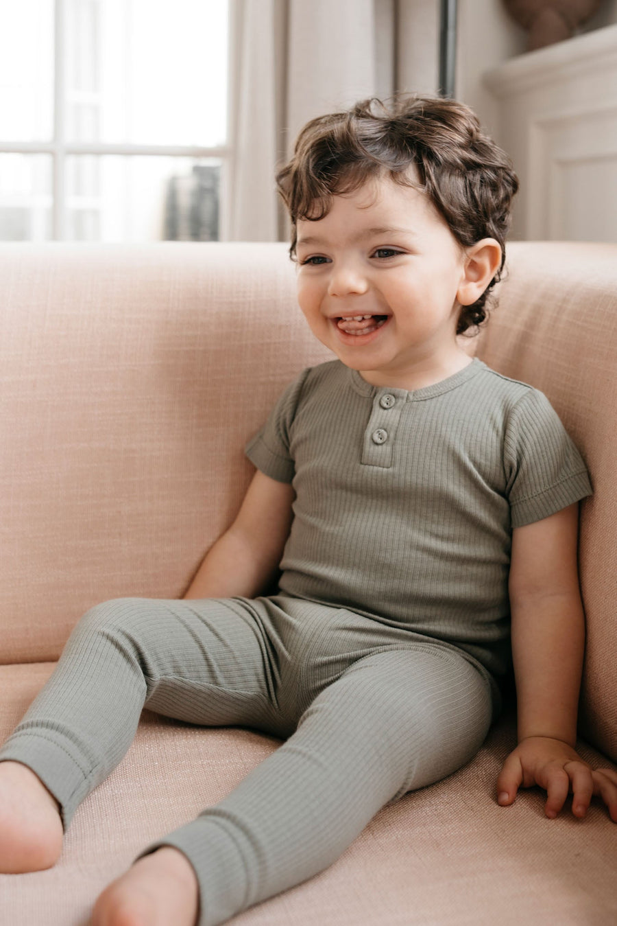 Organic Cotton Modal Henley Tee - Dill Childrens Top from Jamie Kay Australia