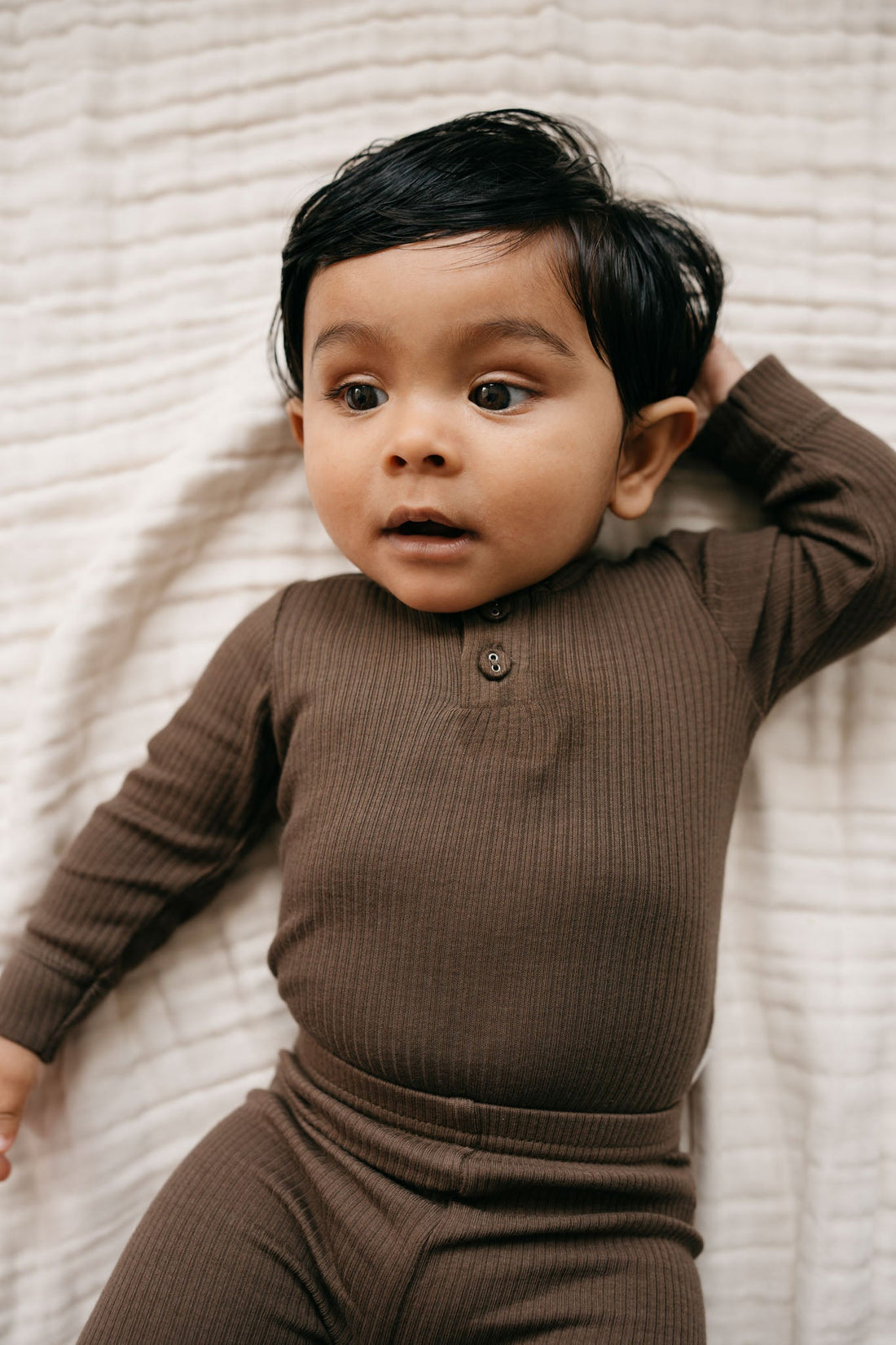 Organic Cotton Modal Long Sleeve Bodysuit - Cocoa Childrens Bodysuit from Jamie Kay Australia