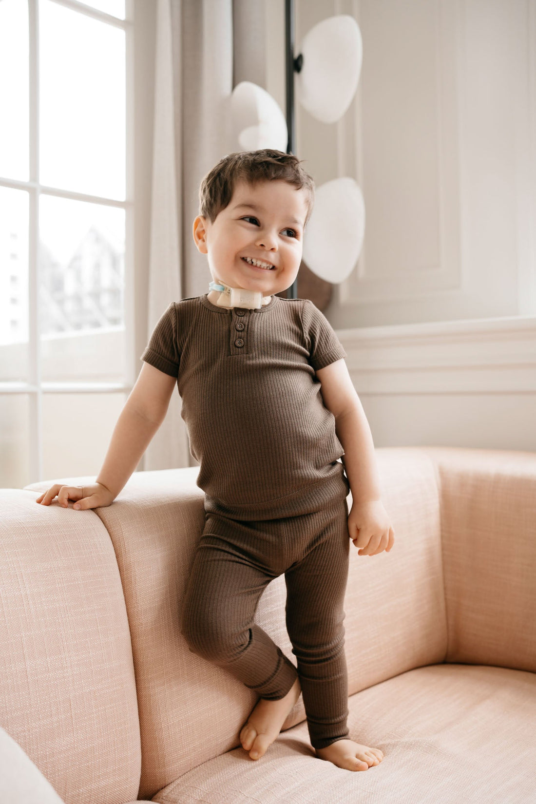 Organic Cotton Modal Henley Tee - Cocoa Childrens Top from Jamie Kay Australia