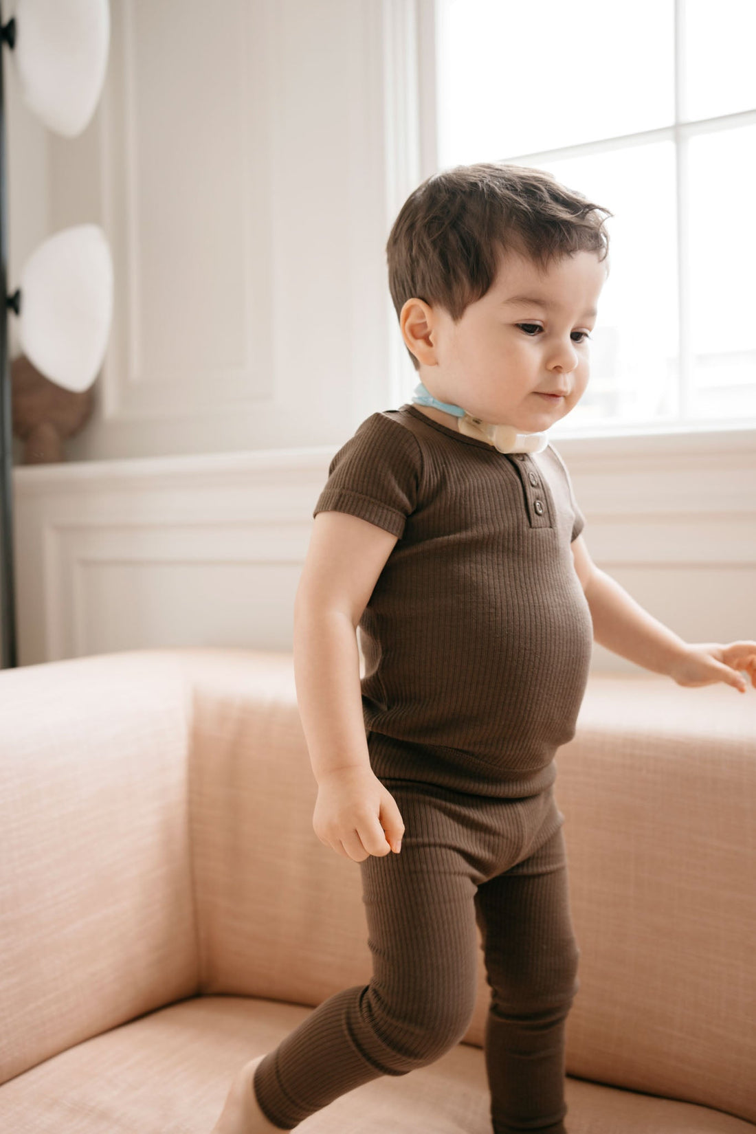 Organic Cotton Modal Henley Tee - Cocoa Childrens Top from Jamie Kay Australia