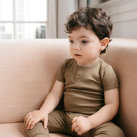 Organic Cotton Modal Henley Tee - Oak Childrens Top from Jamie Kay Australia