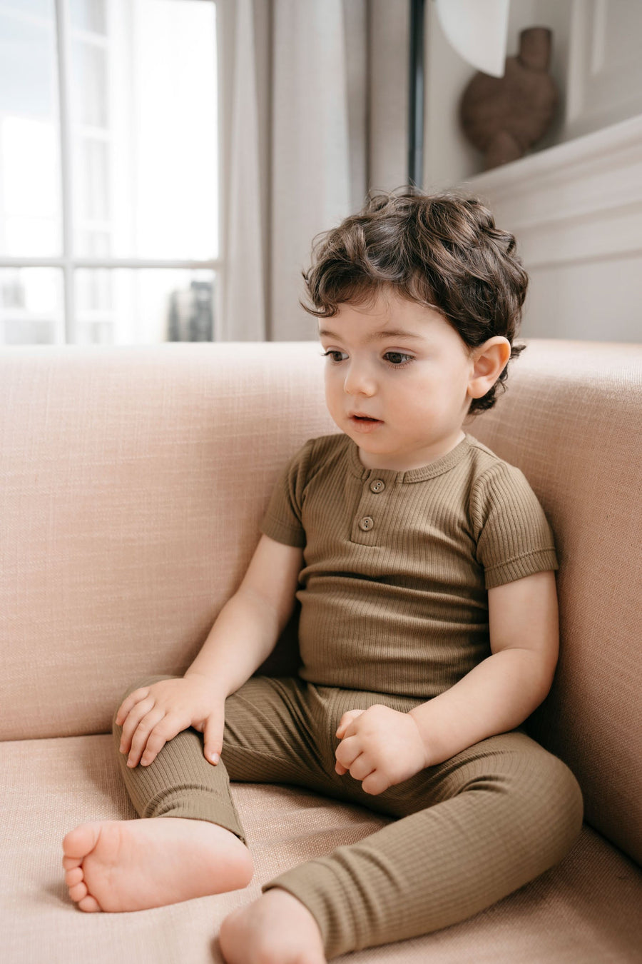 Organic Cotton Modal Henley Tee - Oak Childrens Top from Jamie Kay Australia