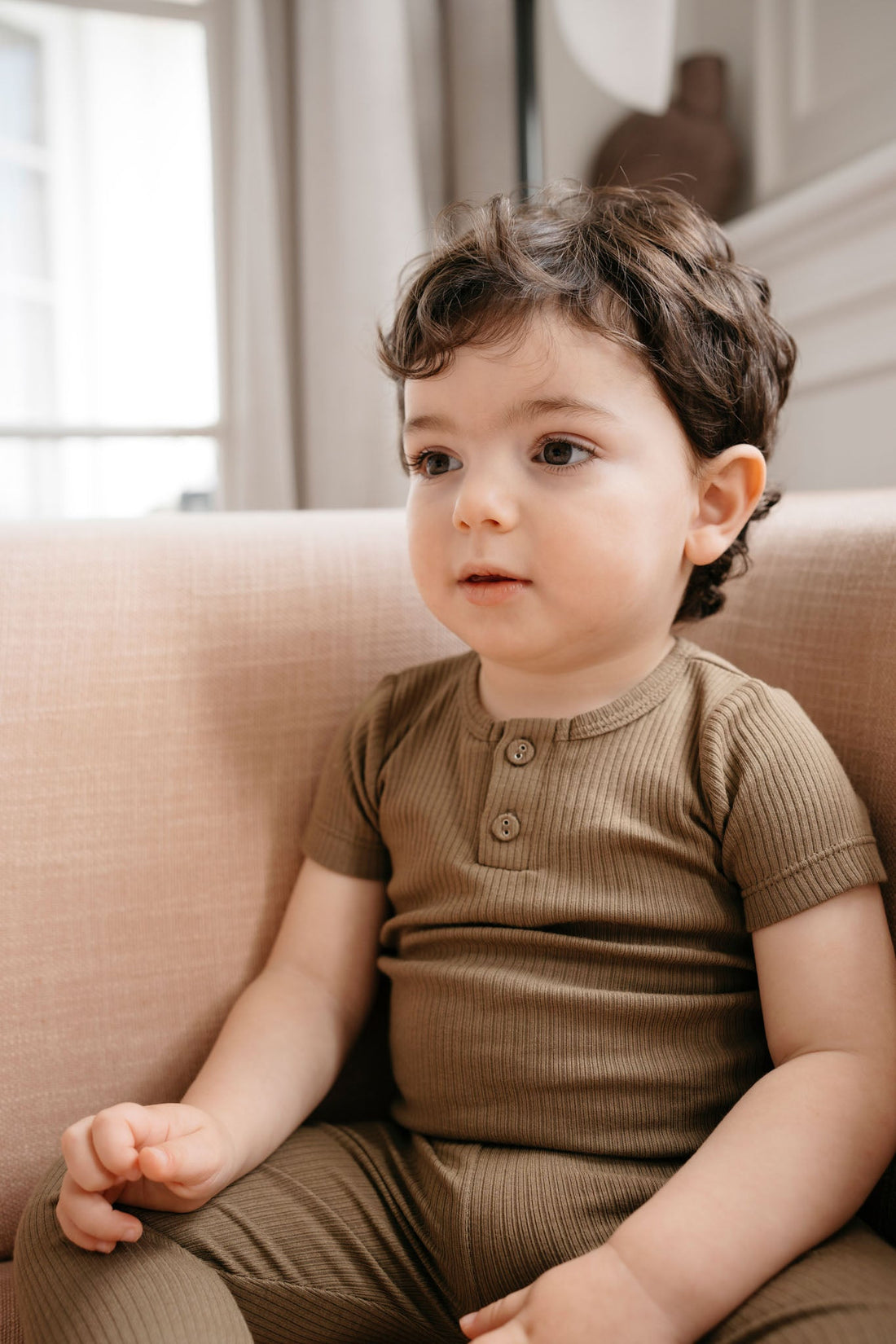 Organic Cotton Modal Henley Tee - Oak Childrens Top from Jamie Kay Australia