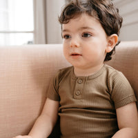 Organic Cotton Modal Henley Tee - Oak Childrens Top from Jamie Kay Australia