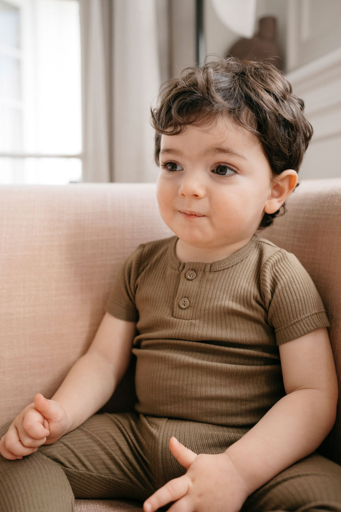 Organic Cotton Modal Henley Tee - Oak Childrens Top from Jamie Kay Australia