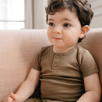 Organic Cotton Modal Henley Tee - Oak Childrens Top from Jamie Kay Australia