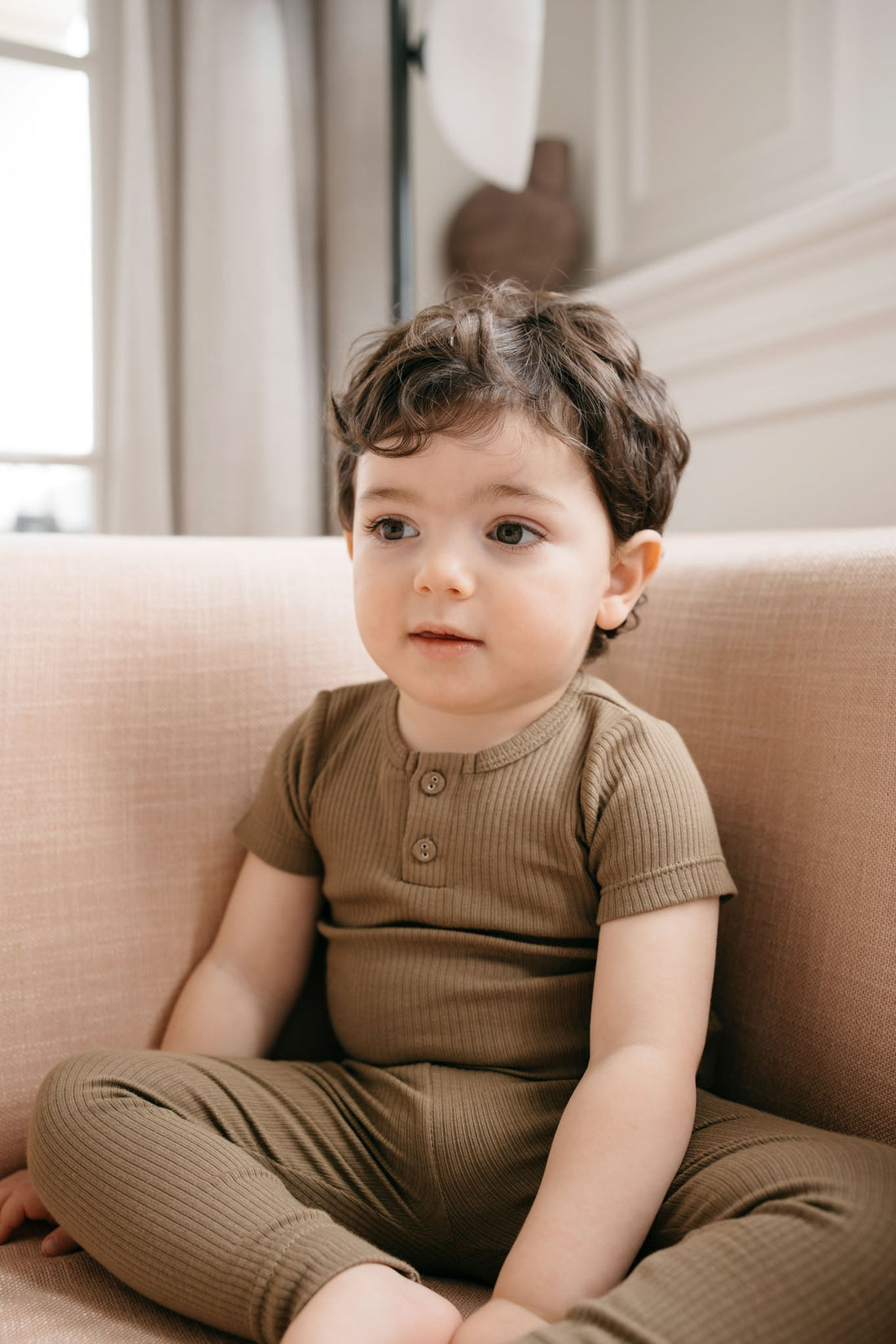 Organic Cotton Modal Henley Tee - Oak Childrens Top from Jamie Kay Australia