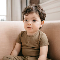 Organic Cotton Modal Henley Tee - Oak Childrens Top from Jamie Kay Australia