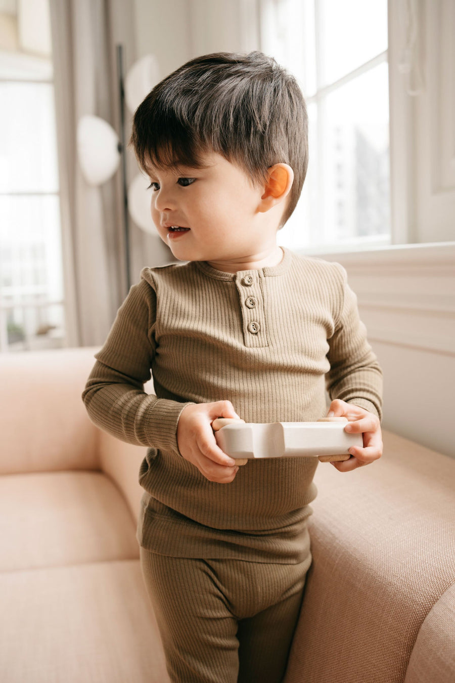 Organic Cotton Modal Long Sleeve Henley - Oak Childrens Top from Jamie Kay Australia