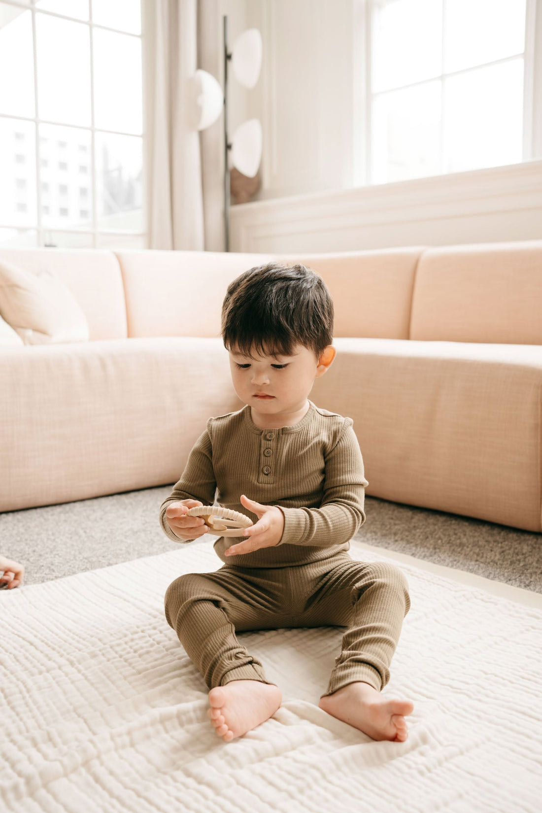 Organic Cotton Modal Long Sleeve Henley - Oak Childrens Top from Jamie Kay Australia