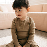 Organic Cotton Modal Long Sleeve Henley - Oak Childrens Top from Jamie Kay Australia