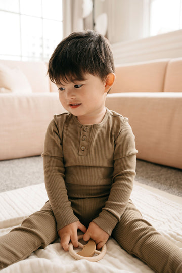 Organic Cotton Modal Long Sleeve Henley - Oak Childrens Top from Jamie Kay Australia