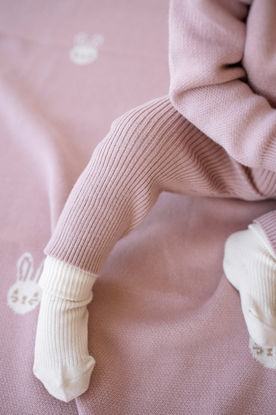 Bunny Knitted Blanket - Powder Pink Childrens Blanket from Jamie Kay Australia