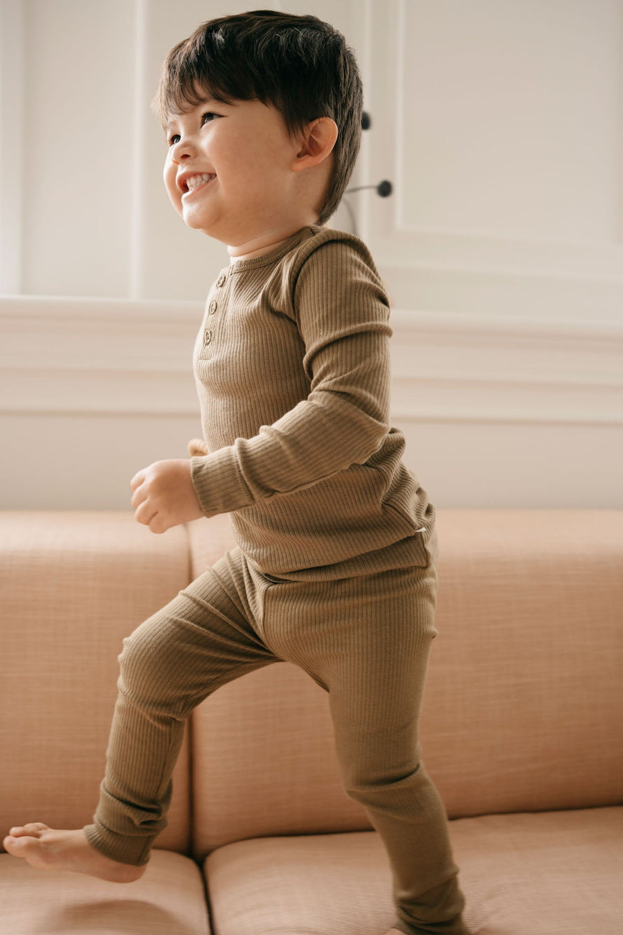 Organic Cotton Modal Long Sleeve Henley - Oak Childrens Top from Jamie Kay Australia